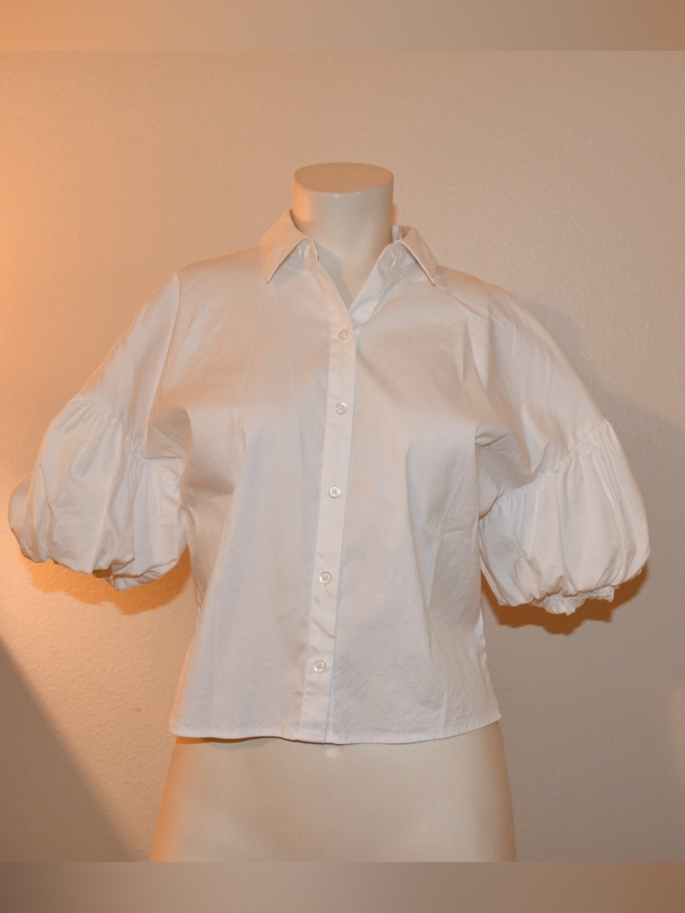 Express White Puff Sleeve cropped Button-Down Shirt XS